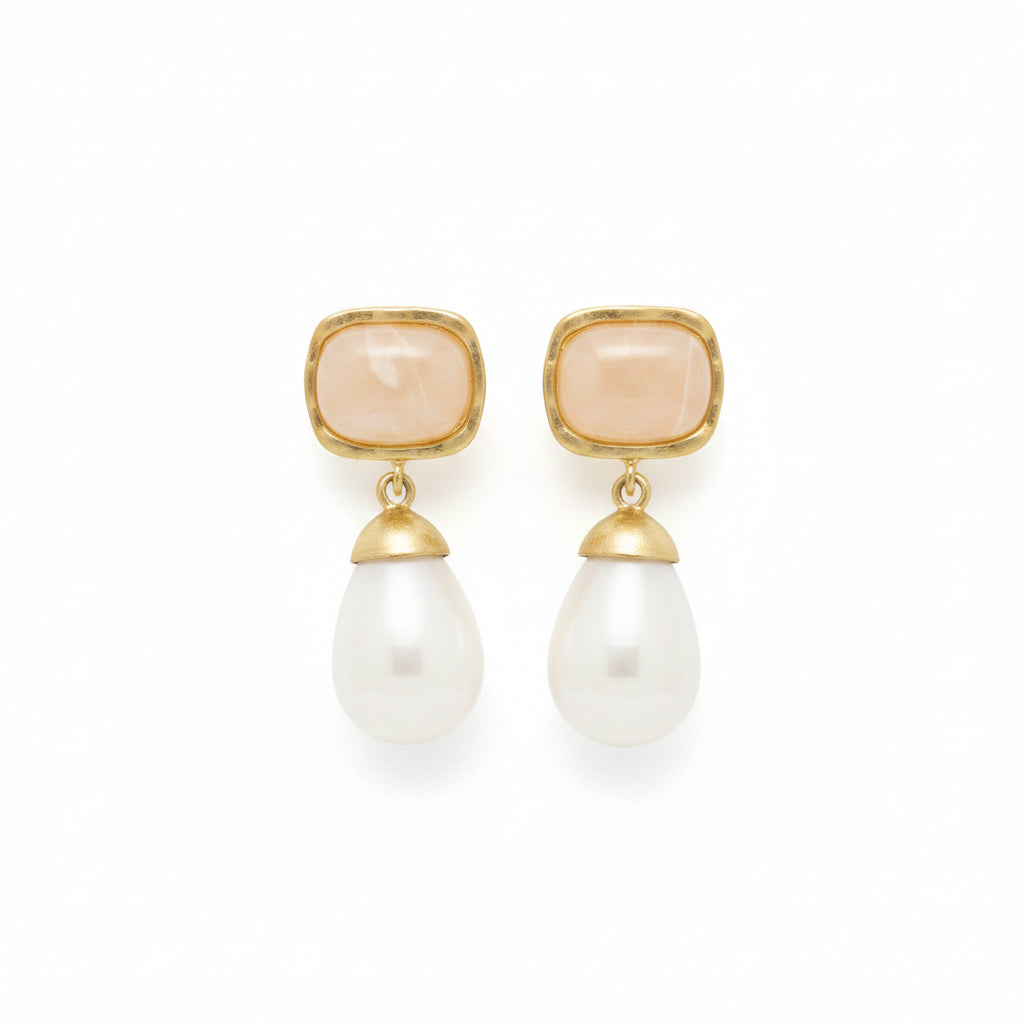 Pendientes largos doble altura con base rectangular y lágrima colgante opaca en varios colores