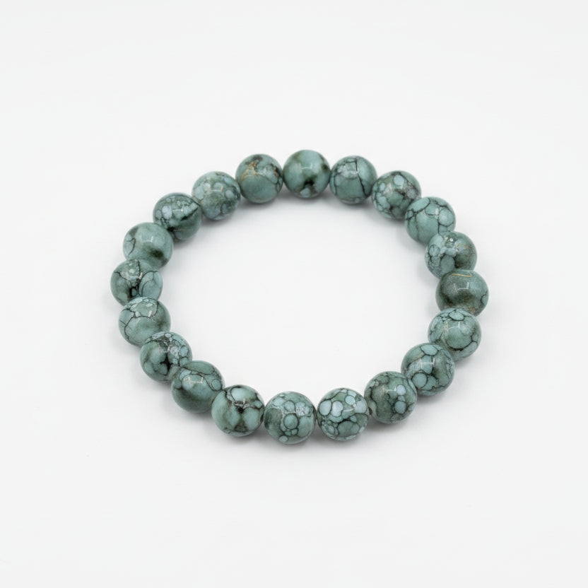 Pulsera elástica con cuentas de color verde y efecto marmolado - Moments by You