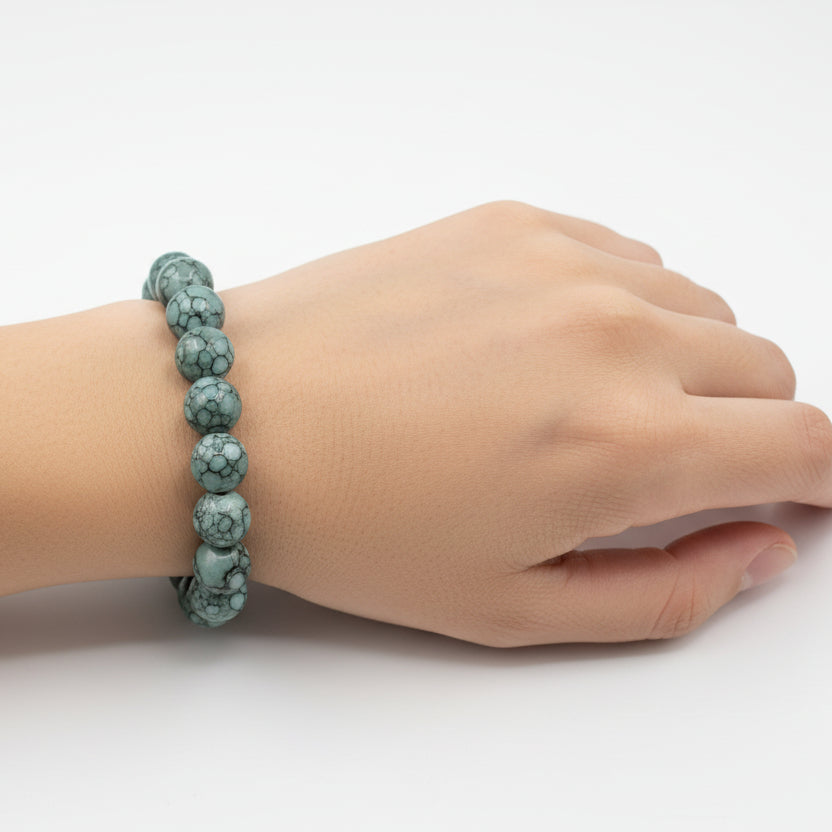 Pulsera elástica con cuentas de color verde y efecto marmolado - Moments by You