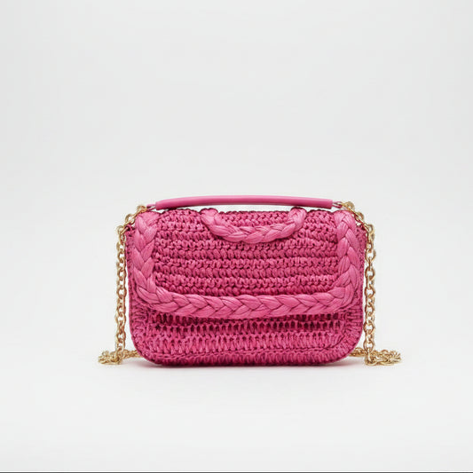 Bolso de hombro con un diseño trenzado de papel en color fucsia - Moments by You