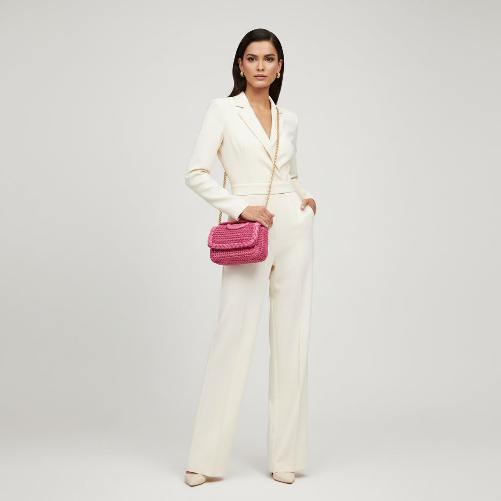 Bolso de hombro con un diseño trenzado de papel en color fucsia - Moments by You