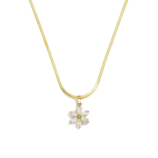 Collar de acero plano con flor con circonitas - Moments by You