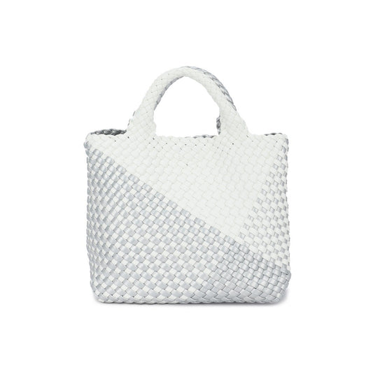 Bolso efecto piel trenzada color plata y blanco mediano