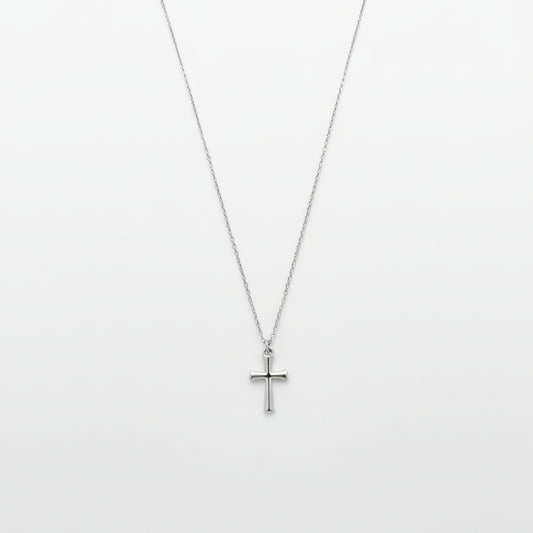 Collar de acero con cruz lisa en acabado plata - Moments by You