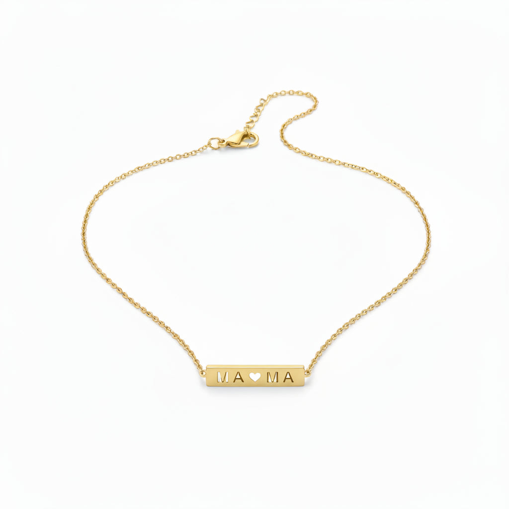 Collar de acero con placa y emblema de mamá acabado oro