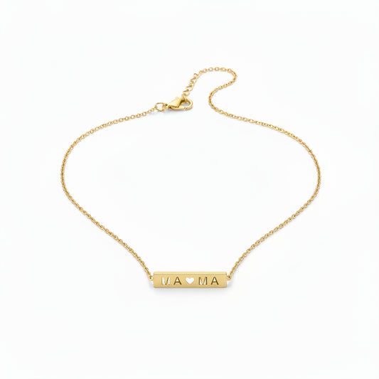 Collar de acero con placa y emblema de mamá acabado oro - Moments by You