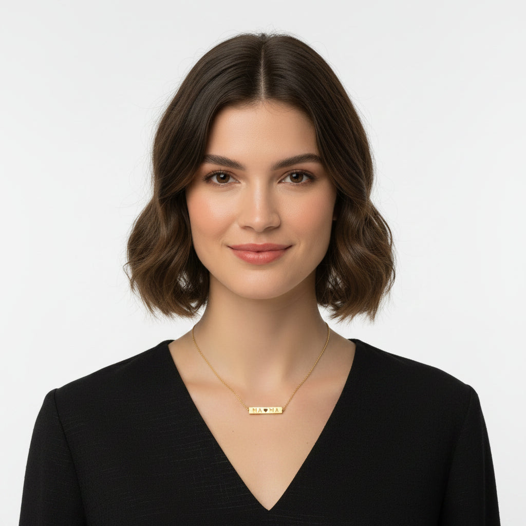 Collar de acero con placa y emblema de mamá acabado oro