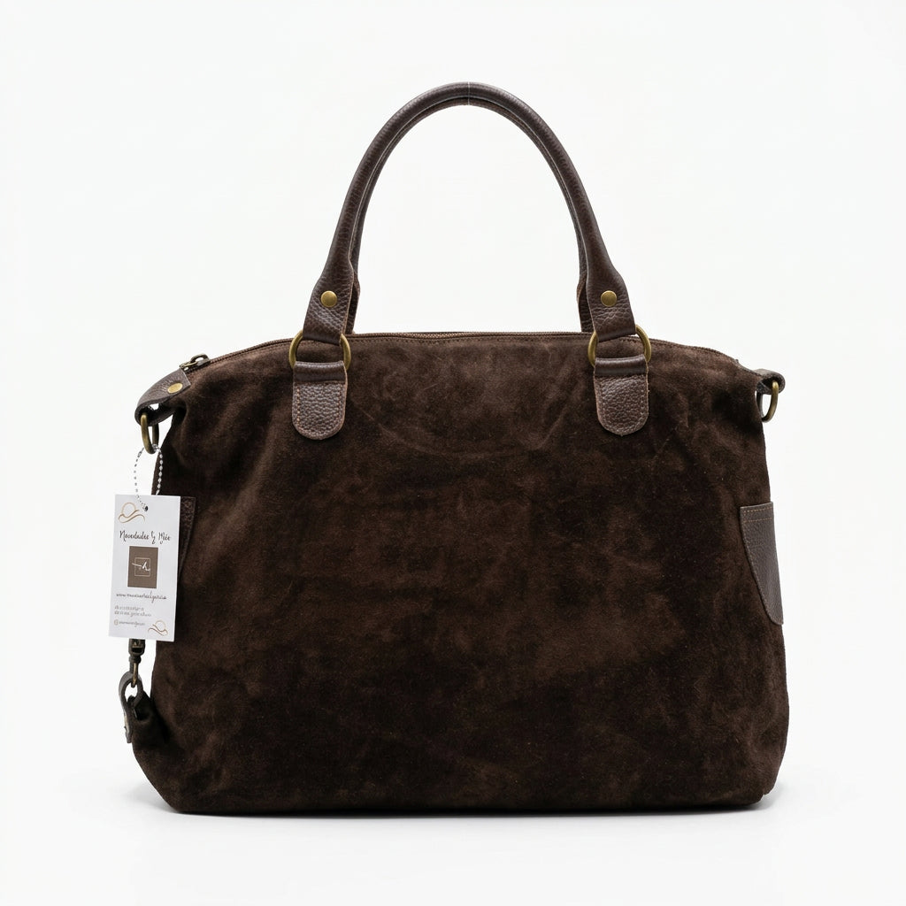 Bolso tote shopper piel 100% ante combinado con chocolate