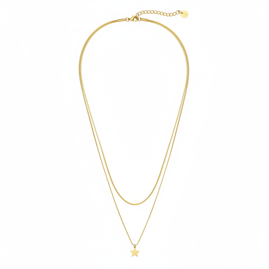 Collar acero con doble cadena y dijes con diferentes formas