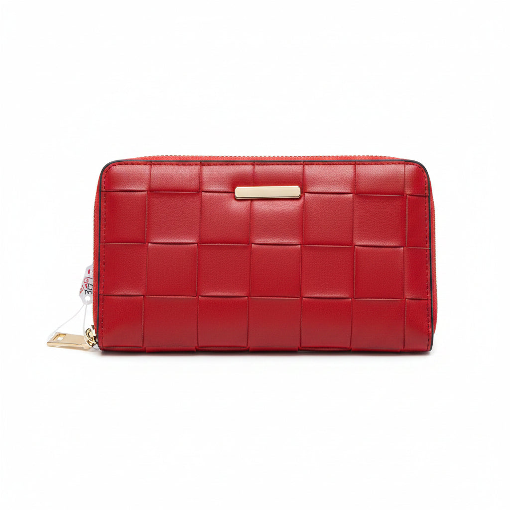 Cartera larga con diseño de cuadrados en color rojo y acabado oro - Moments by You