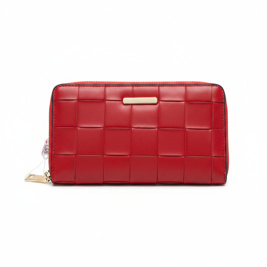 Cartera larga con diseño de cuadrados en color rojo y acabado oro - Moments by You