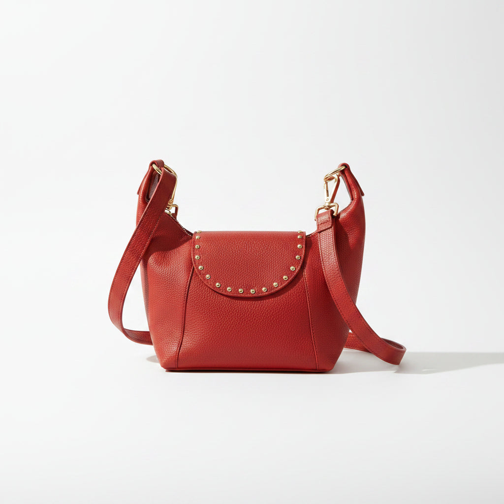 Bolso bandolera de piel 100% auténtica de solapa con tachuelas doradas en varios colores