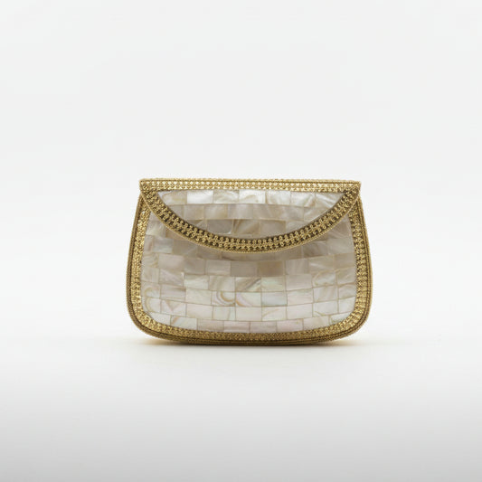 Bolso clutch rígido de fiesta con solapa mezcla nácar con dorado - Moments by You