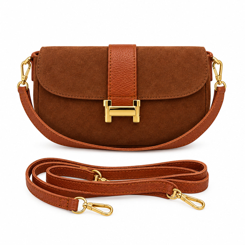 Bolso piel 100% auténtica combinado y cierre dorado
