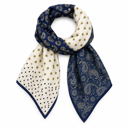 Pañuelo cuello con estampado cachemire y lunares