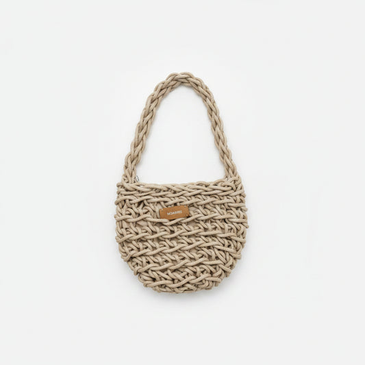 Bolso tipo satchel de red para mano y hombro en color beige metalizado - Moments by You