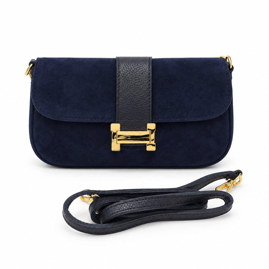 Bolso piel 100% auténtica combinado y cierre dorado