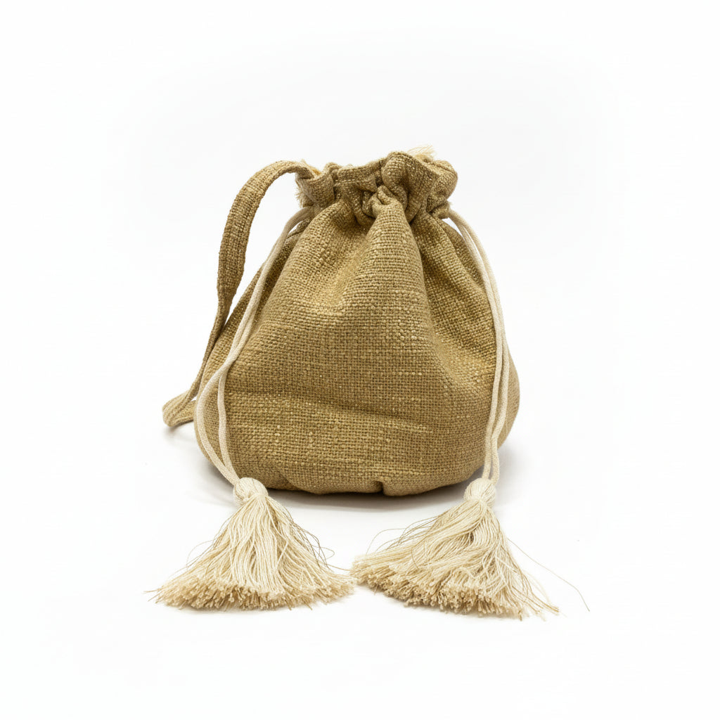 Bolso tipo saco de fibra 100% natural con diseño de cuentas y flecos - Moments by You