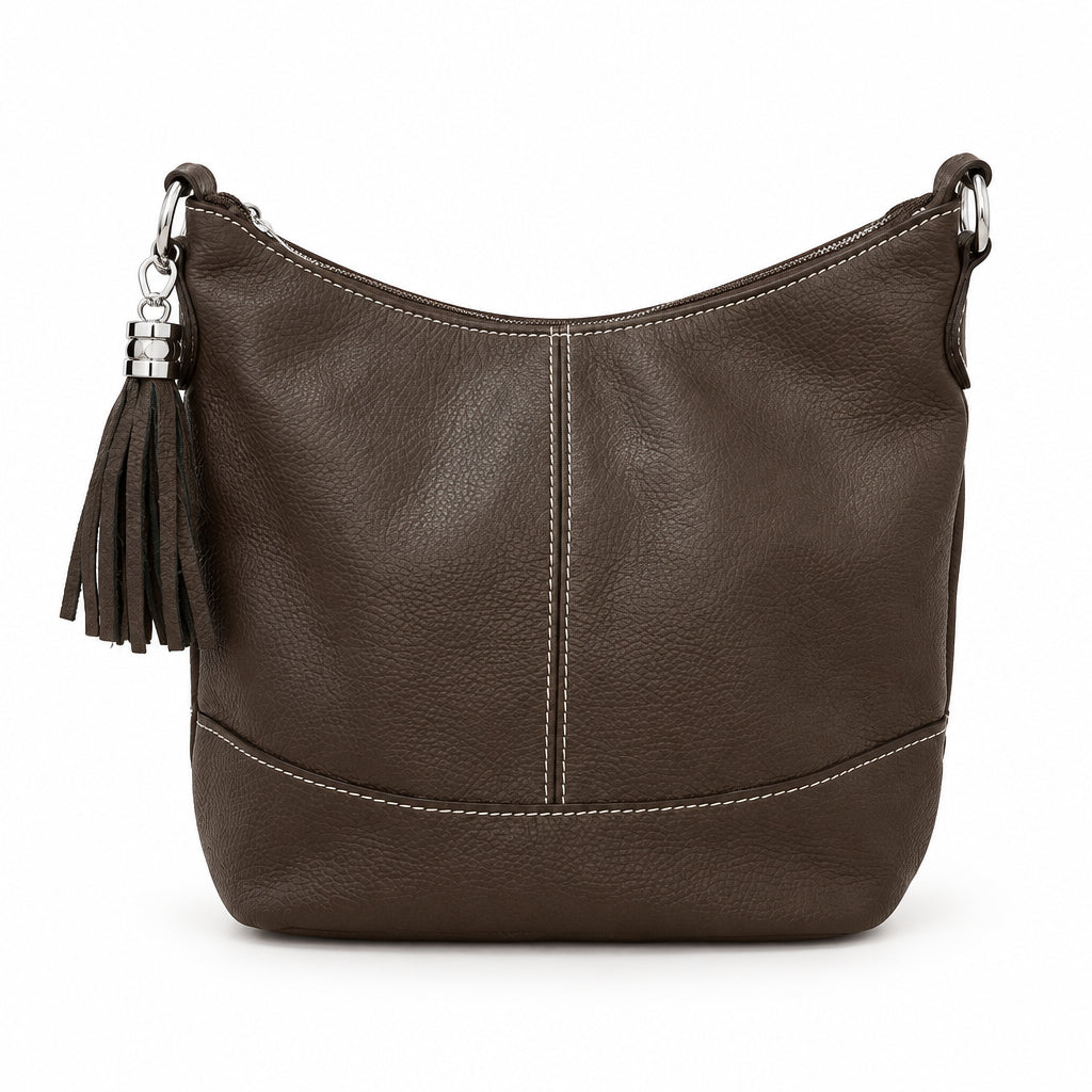 Bolso hobo mediano piel 100% auténtica con pespuntes blancos