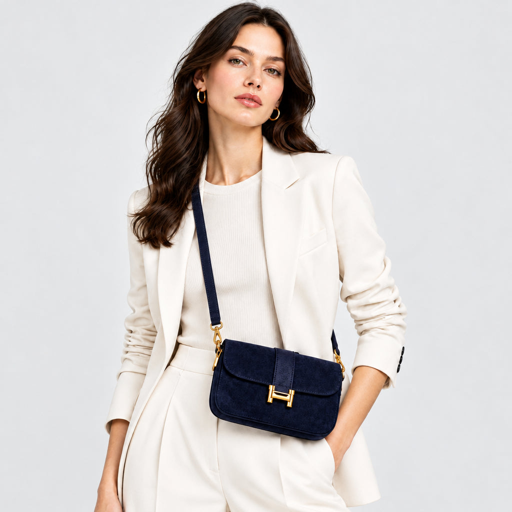Bolso piel 100% auténtica combinado y cierre dorado