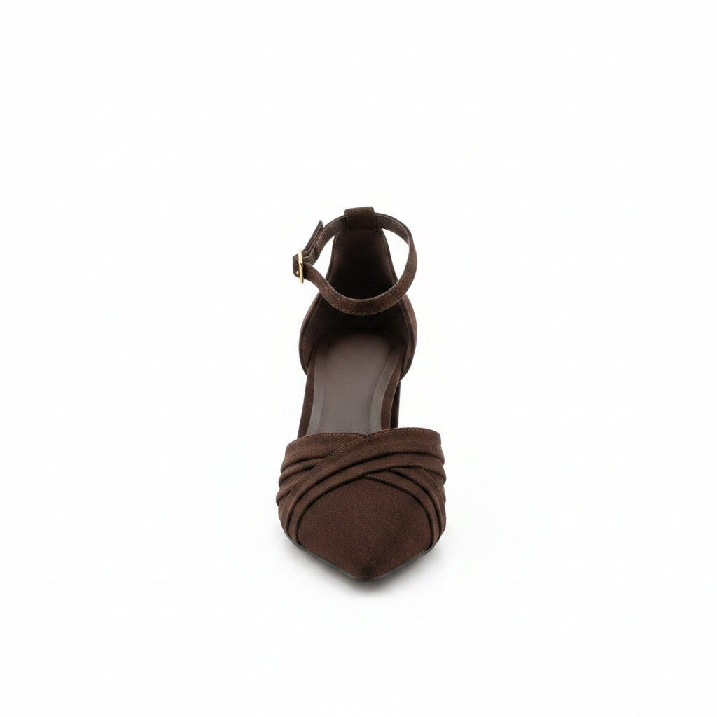 Zapatos de salón de mujer cerrados con pulsera al tobillo marrón chocolate