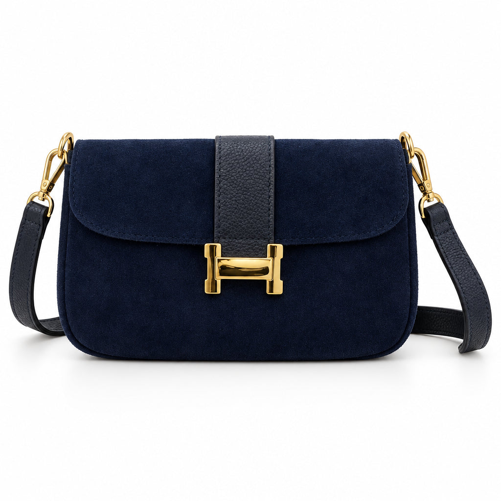 Bolso piel 100% auténtica combinado y cierre dorado