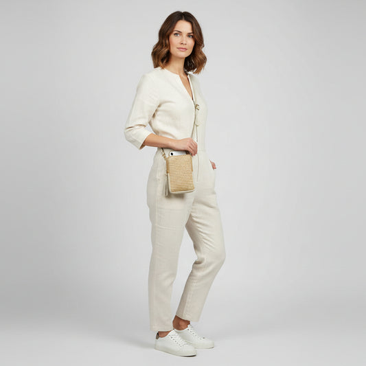 Bolso 100% piel y rafia para móvil con cierre de cremallera - Moments by You