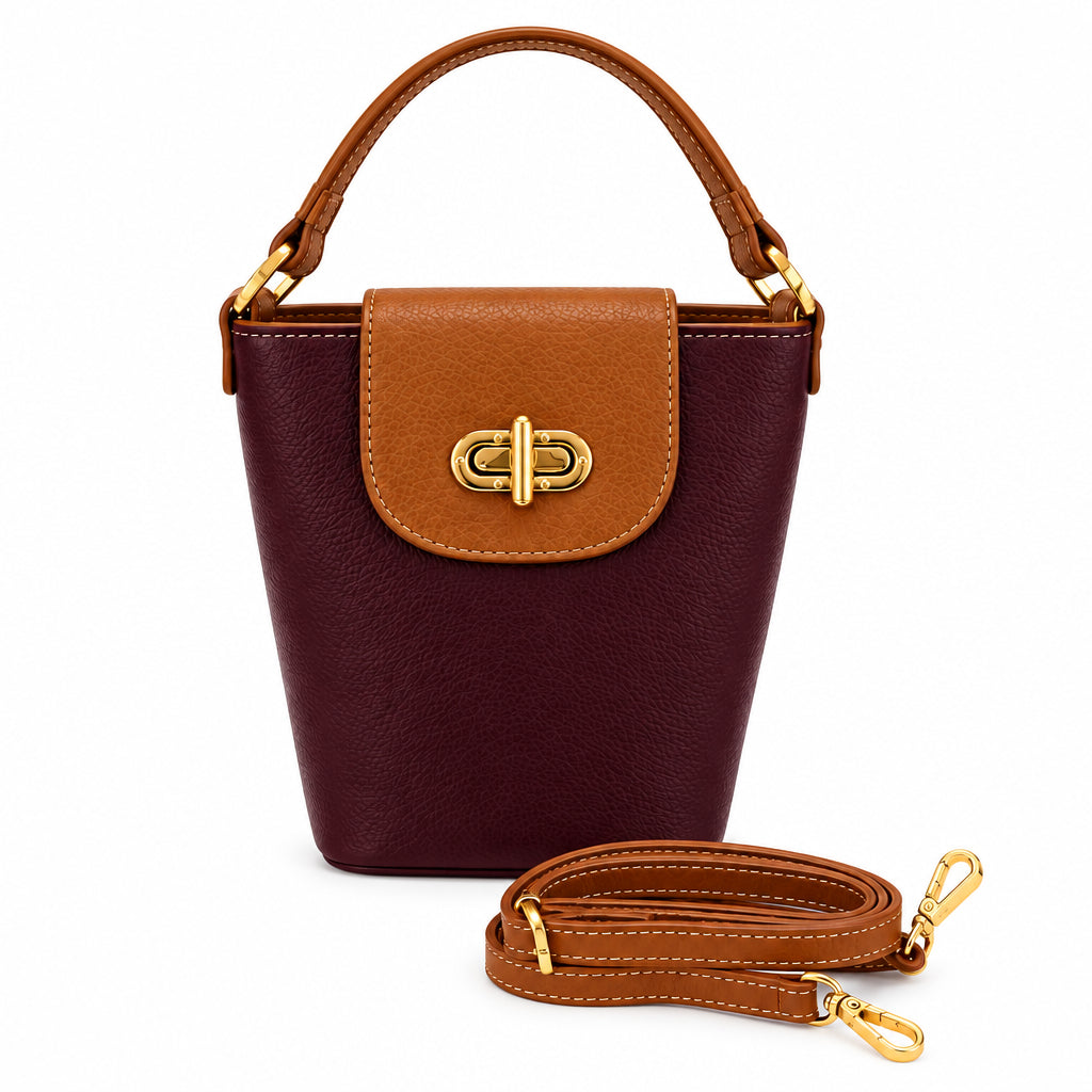 Bolso bucket piel 100% auténtica en colores combinados