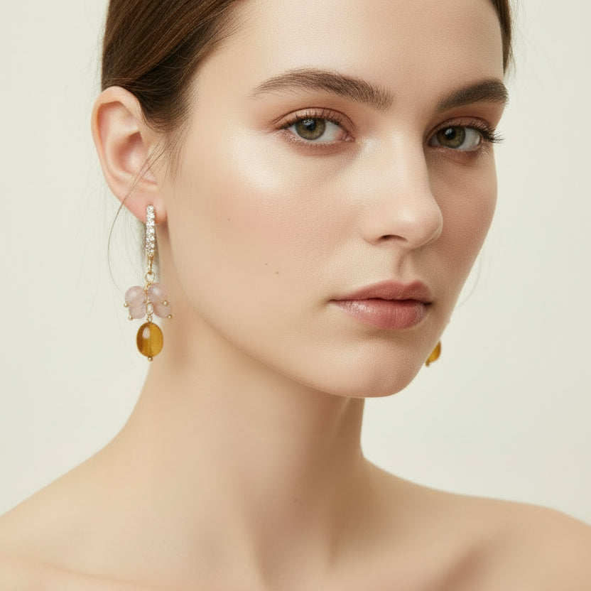 Pendientes largos con cuentas enrolladas y colgantes