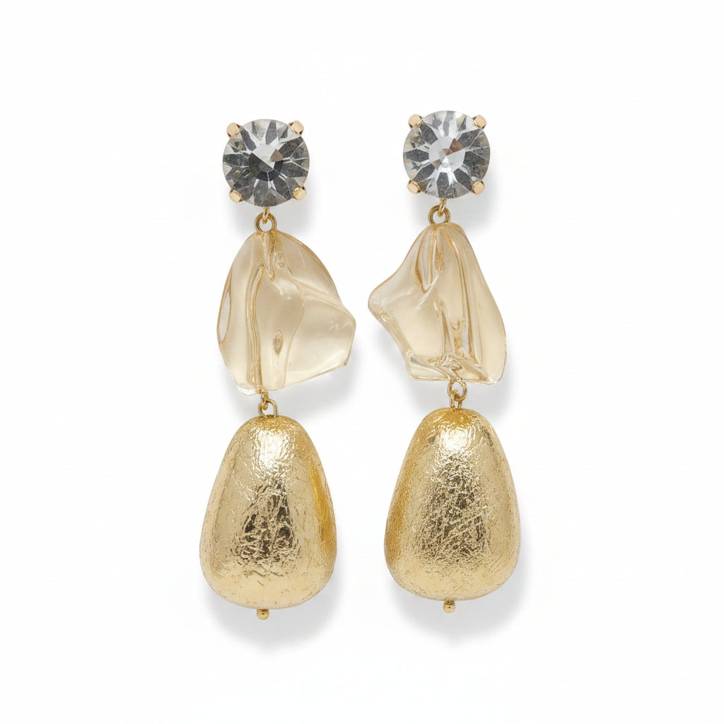 Pendientes largos tres alturas con circonita y piedra transparente - Moments by You