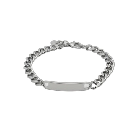 Pulsera tipo esclava de acero inoxidable con placa para grabado acabado plata - Moments by You