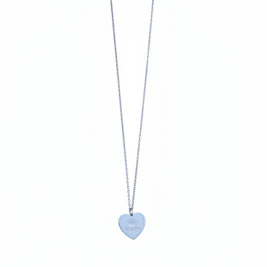Collar de acero con dije de corazón y emblema de mamá en acabado plata - Moments by You