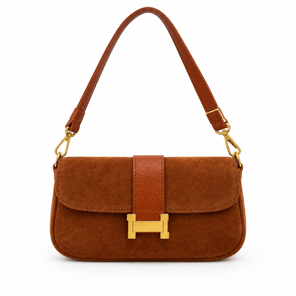 Bolso piel 100% auténtica combinado y cierre dorado