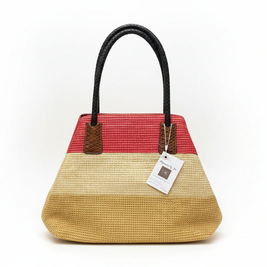 Bolso shopper tipo rafia combinado con efecto piel y rayas - Moments by You