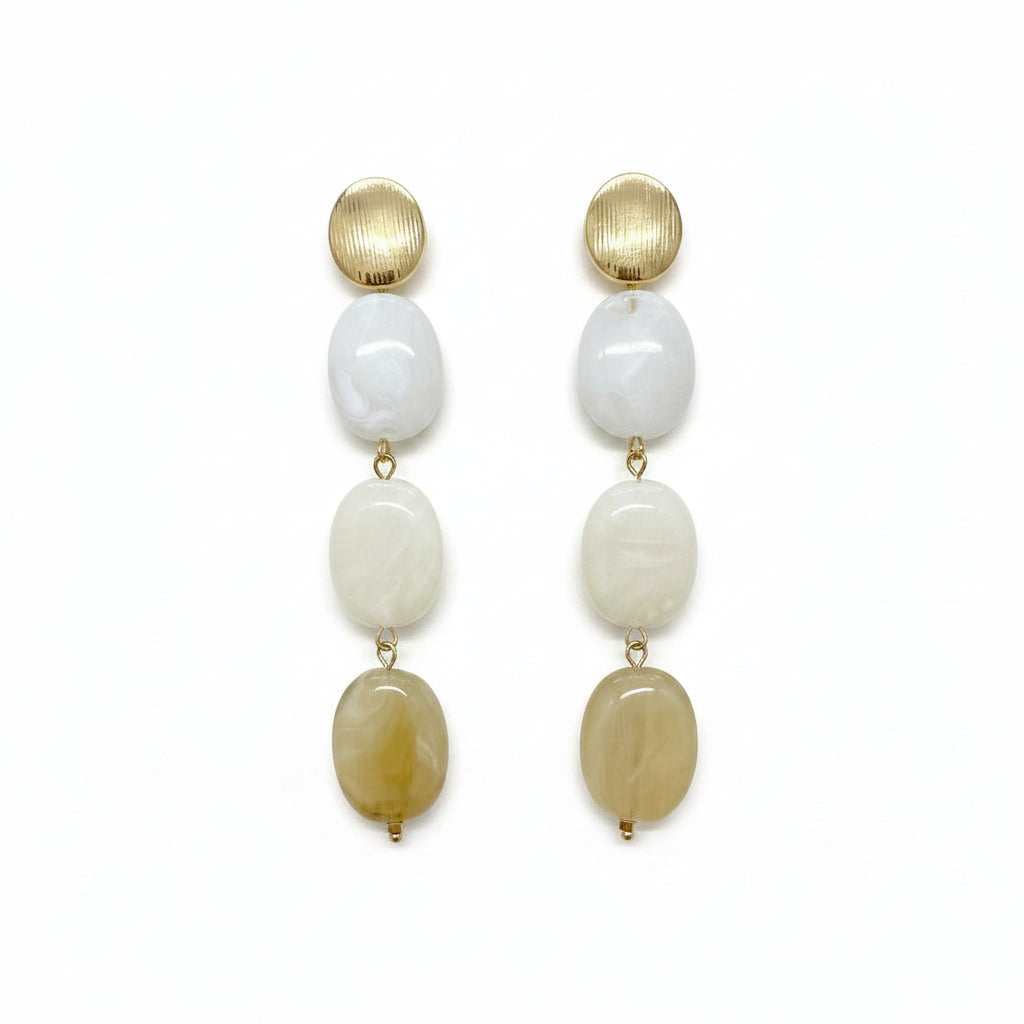 Pendientes largos cuatro alturas forma ovalada acabado marmolado con varios colores