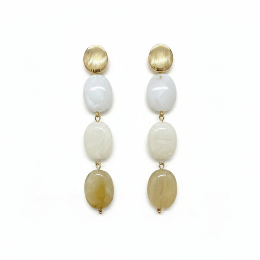 Pendientes largos cuatro alturas forma ovalada acabado marmolado con varios colores