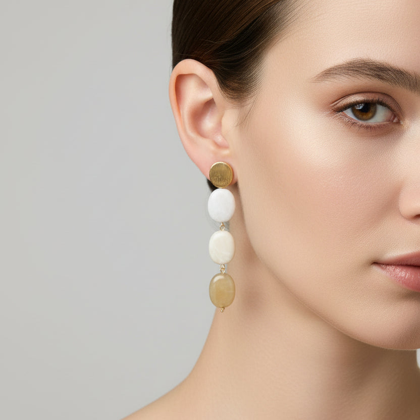 Pendientes largos cuatro alturas forma ovalada acabado marmolado con varios colores