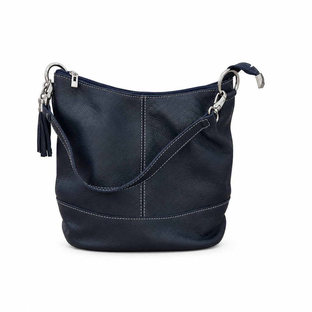 Bolso hobo mediano piel 100% auténtica con pespuntes blancos