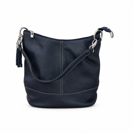 Bolso hobo mediano piel 100% auténtica con pespuntes blancos
