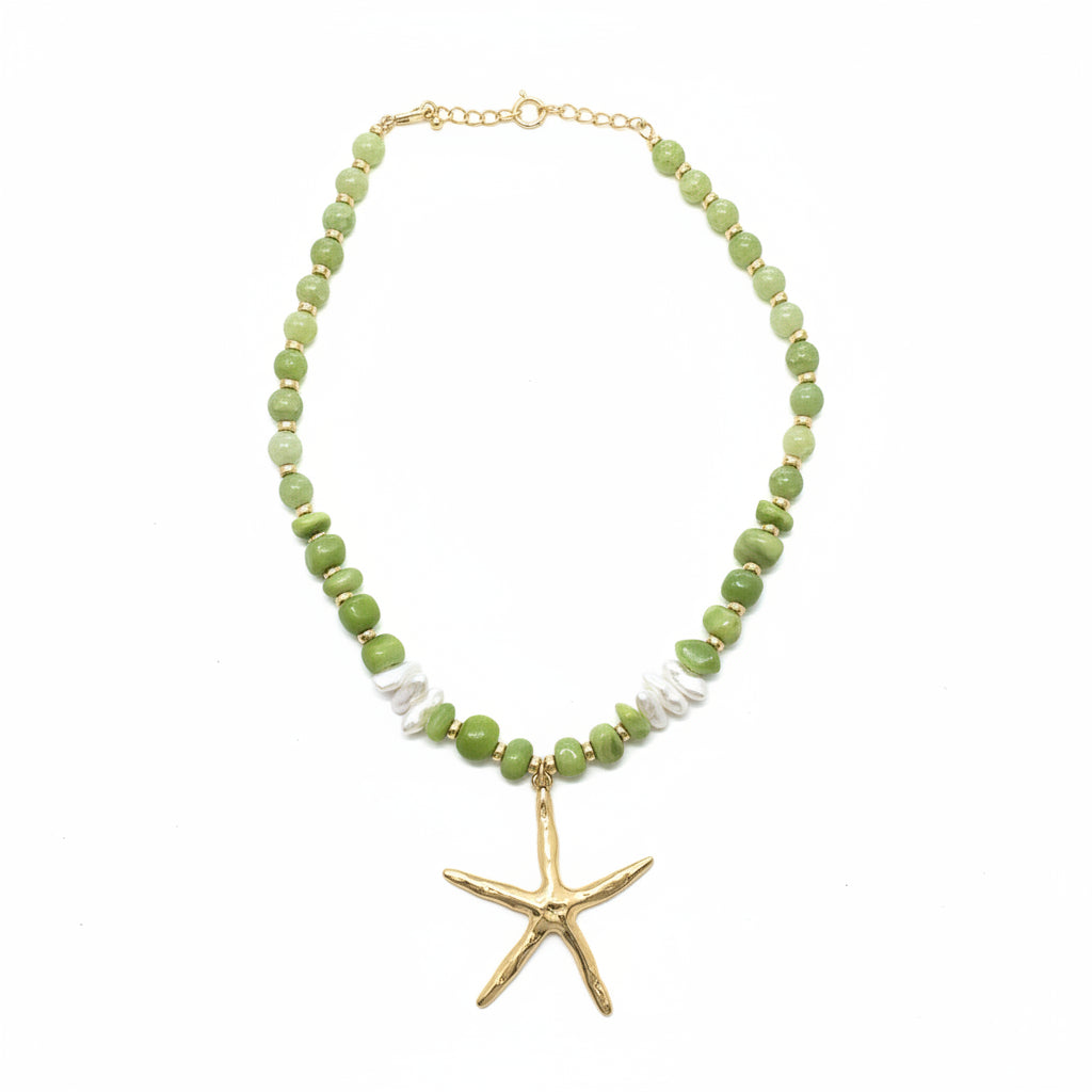 Collar de acero con cuentas acrílicas y un dije grande de estrella de mar - Moments by You