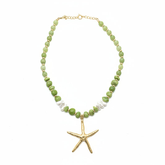 Collar de acero con cuentas acrílicas y un dije grande de estrella de mar - Moments by You