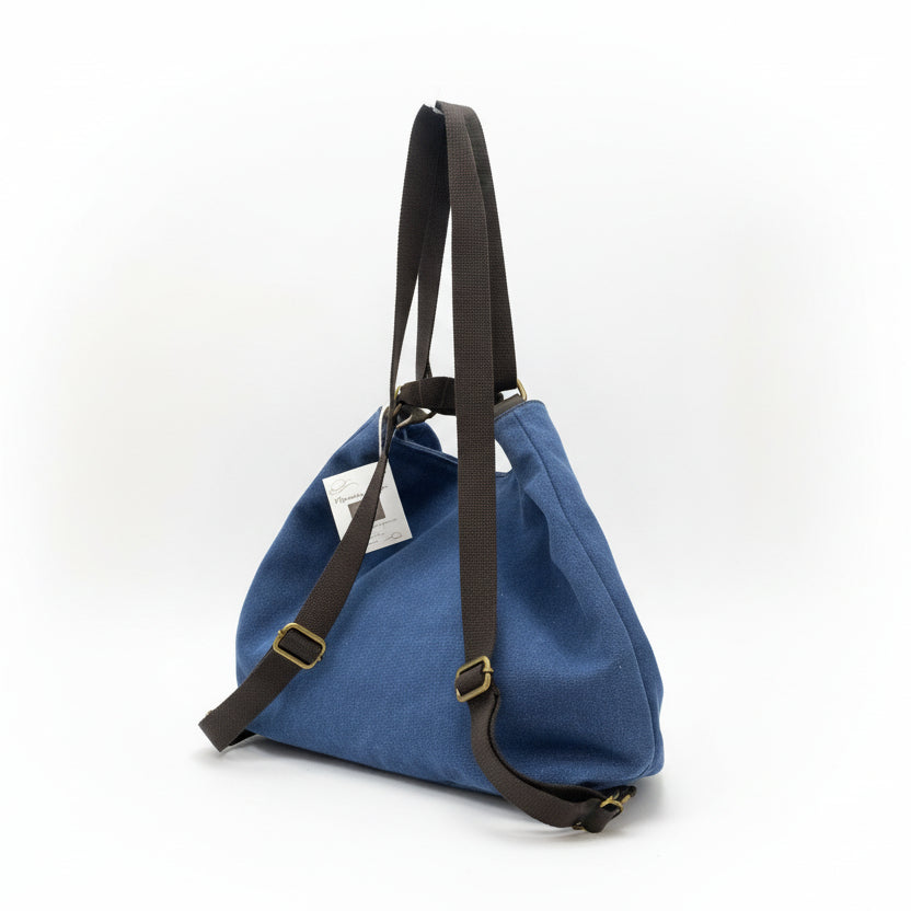 Bolso y mochila shopper loneta combinado con piel marrón chocolate