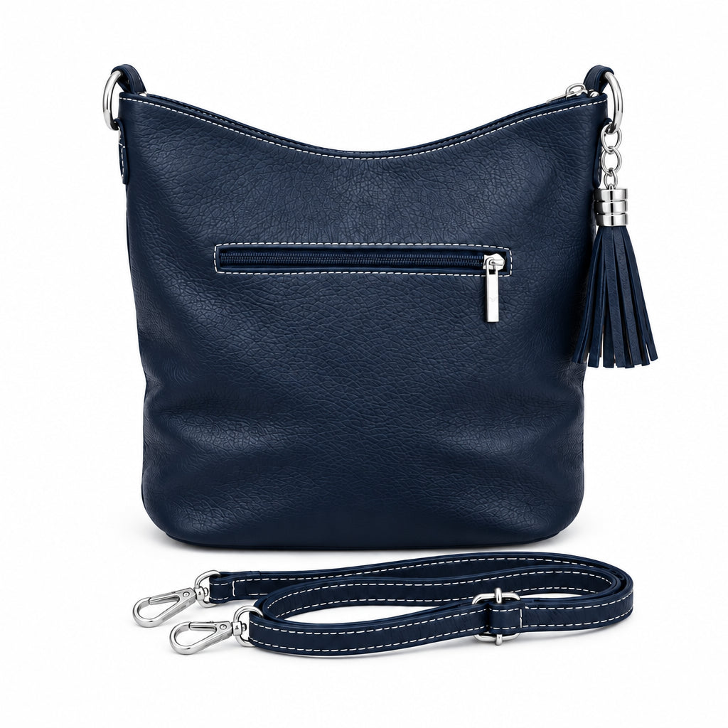 Bolso hobo mediano piel 100% auténtica con pespuntes blancos