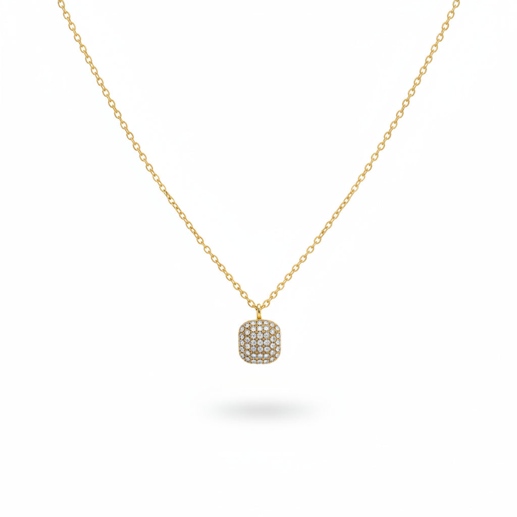 Collar de acero con dije cuadrado con circonitas - Moments by You