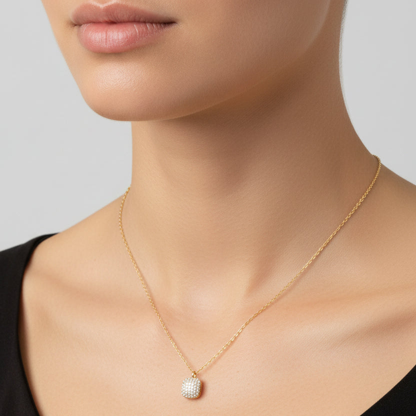 Collar de acero con dije cuadrado con circonitas - Moments by You