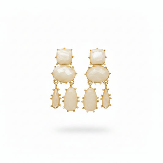 Pendientes largos tres alturas con piedras geométricas acabado oro - Moments by You