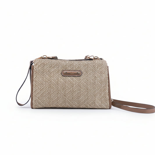 Bolso bandolera de fibra 100% natural mezclado con beige y dorado con doble cremallera - Moments by You
