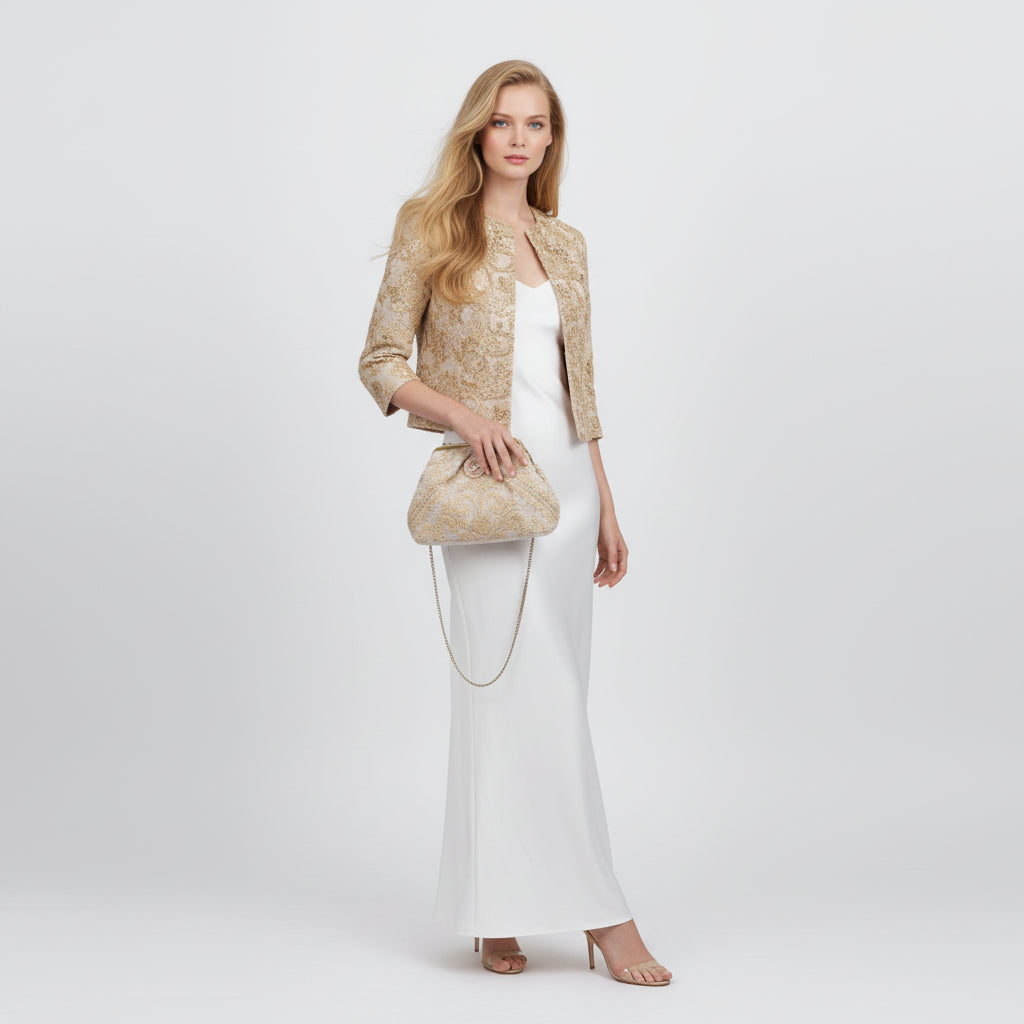 Bolso de mano tipo clutch de fibra 100% natural pequeño con un estampado abstracto en dorado - Moments by You