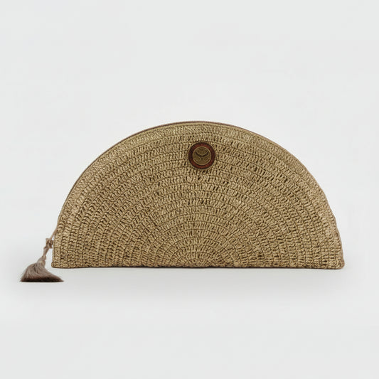 Bolso de mano 100% fibras naturales en forma de abanico en color dorado