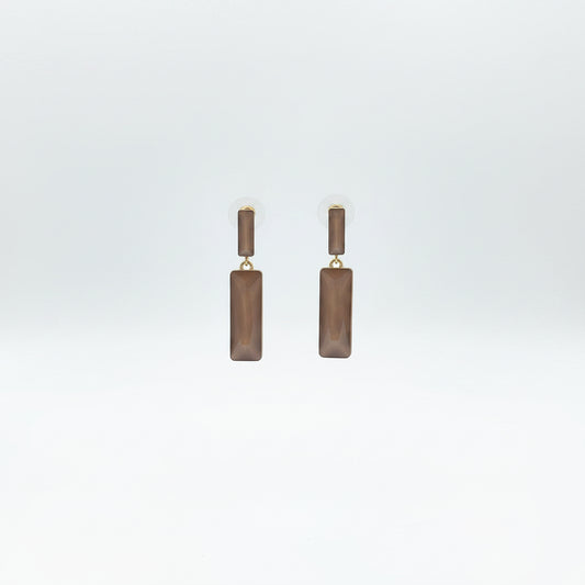 Pendientes largos dos alturas con forma rectangular con cristales en chocolate acabado oro - Moments by You